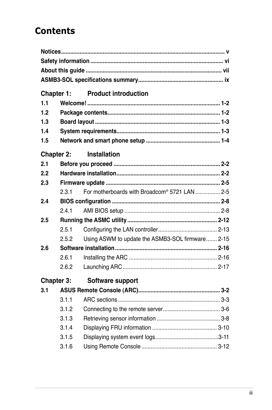 Asus ASMB3 User Manual | Page 3 / 62