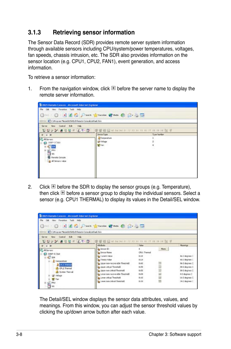 3 retrieving sensor information | Asus ASMB3 User Manual | Page 40 / 62