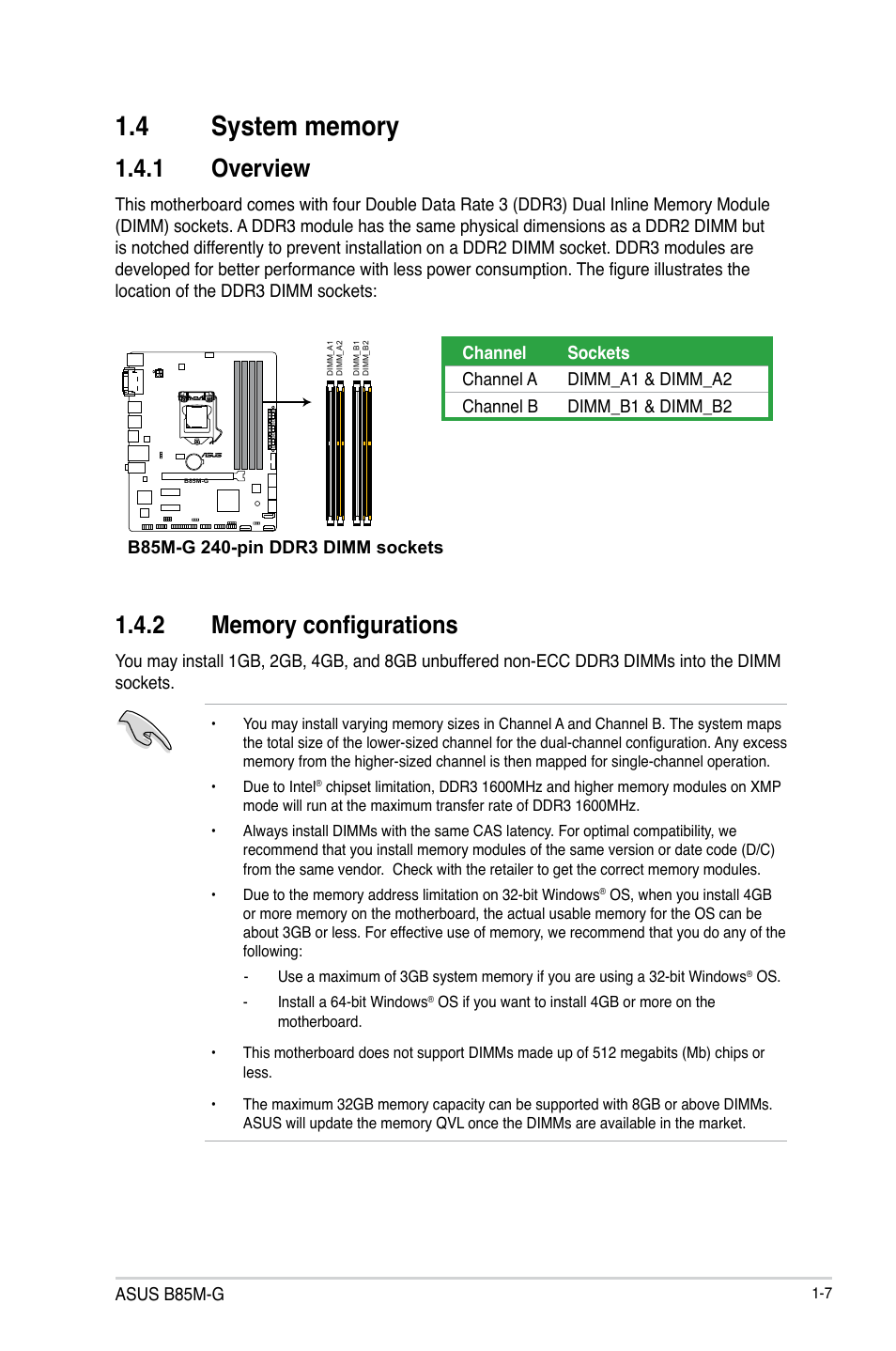 4 system memory, System memory -7, 1 overview | Asus B85M-G User Manual | Page 15 / 75