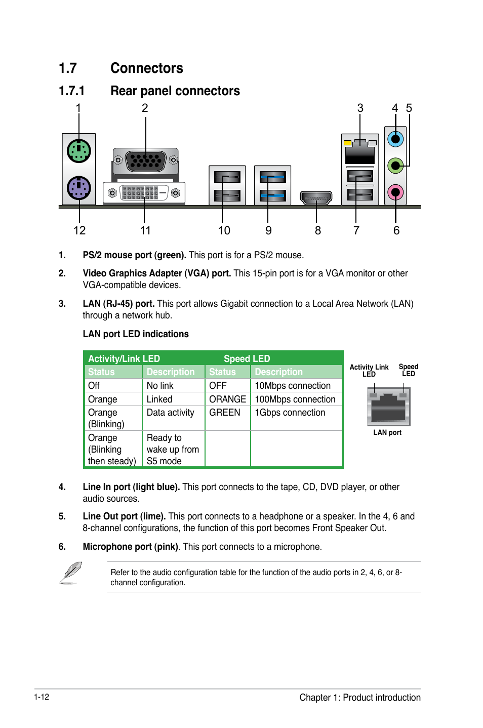 7 connectors, Connectors -12, 1 rear panel connectors | Asus B85M-G User Manual | Page 20 / 75