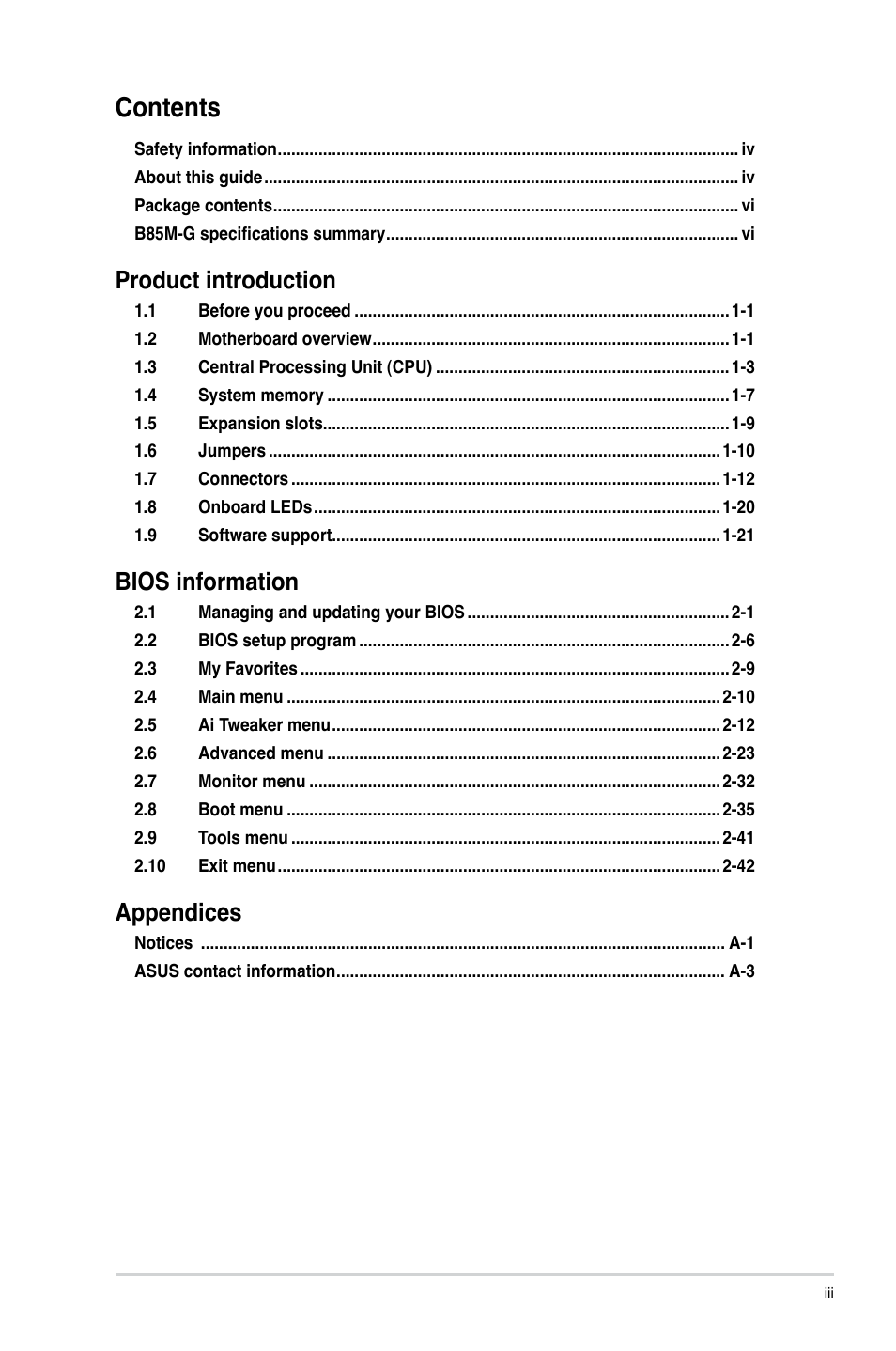 Asus B85M-G User Manual | Page 3 / 75