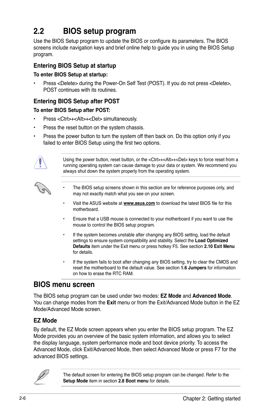 2 bios setup program, Bios setup program -6, Bios menu screen | Asus B85M-G User Manual | Page 35 / 75
