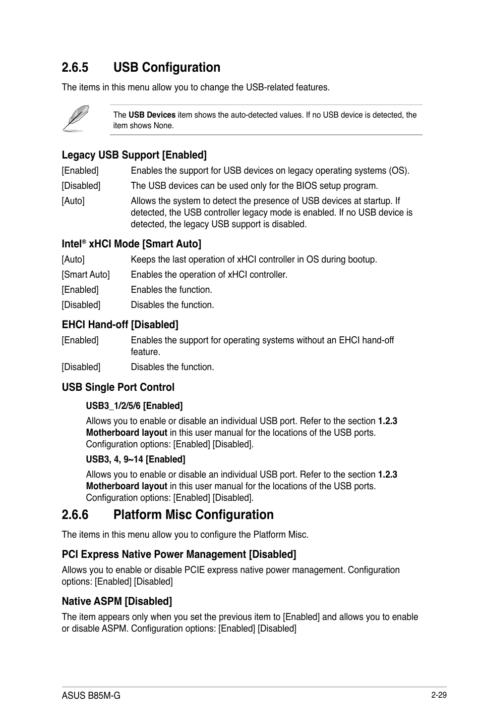 5 usb configuration, 6 platform misc configuration | Asus B85M-G User Manual | Page 58 / 75