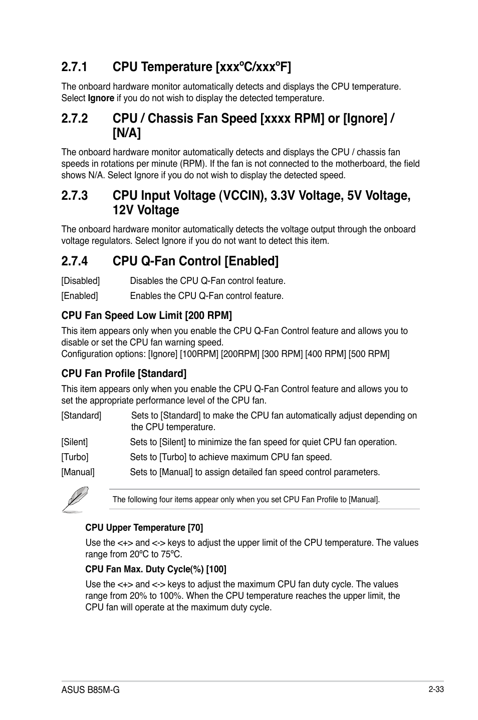 1 cpu temperature [xxxºc/xxxºf, 4 cpu q-fan control [enabled | Asus B85M-G User Manual | Page 62 / 75