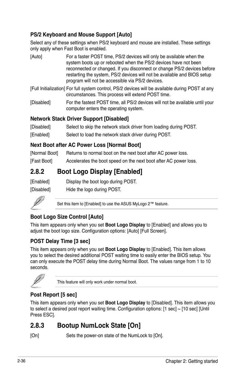 2 boot logo display [enabled, 3 bootup numlock state [on | Asus B85M-G User Manual | Page 65 / 75