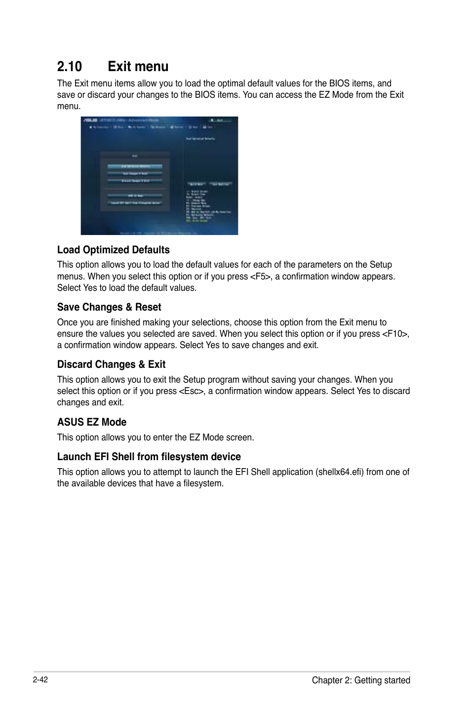 10 exit menu, Exit menu -42 | Asus B85M-G User Manual | Page 71 / 75