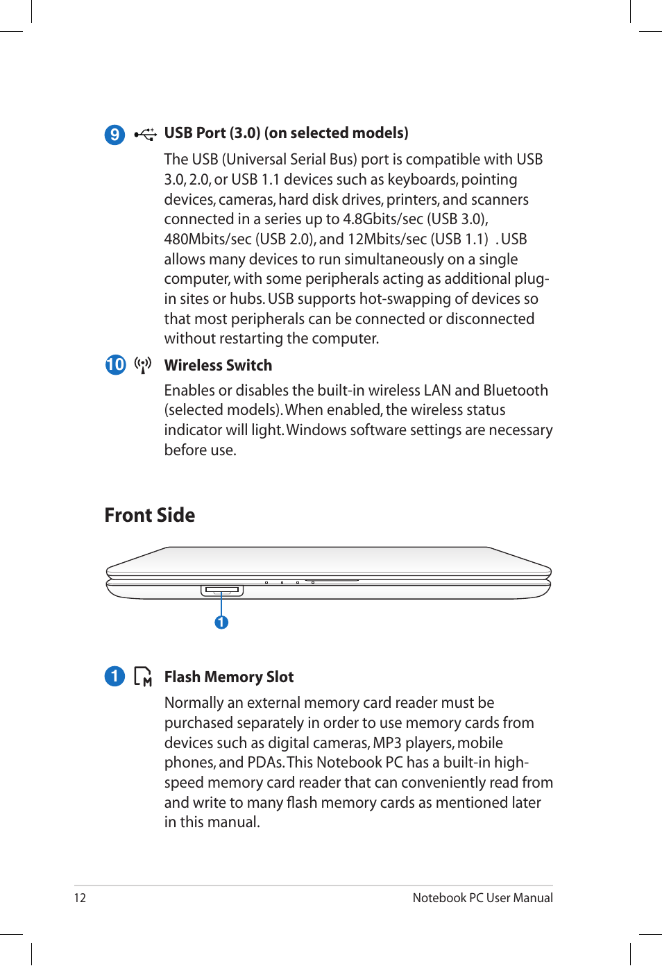 Front side | Asus X64Jv User Manual | Page 12 / 26