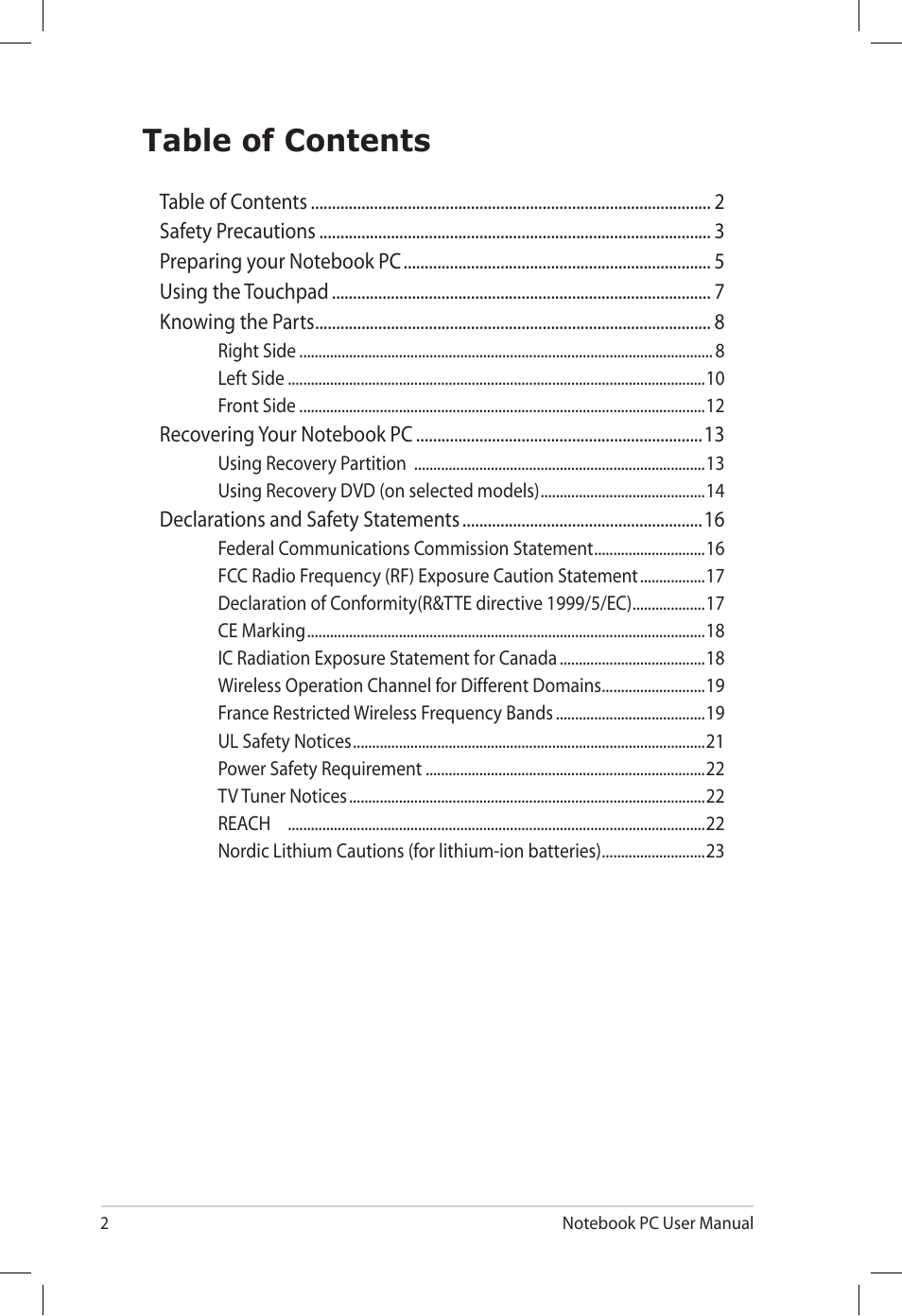 Asus X64Jv User Manual | Page 2 / 26