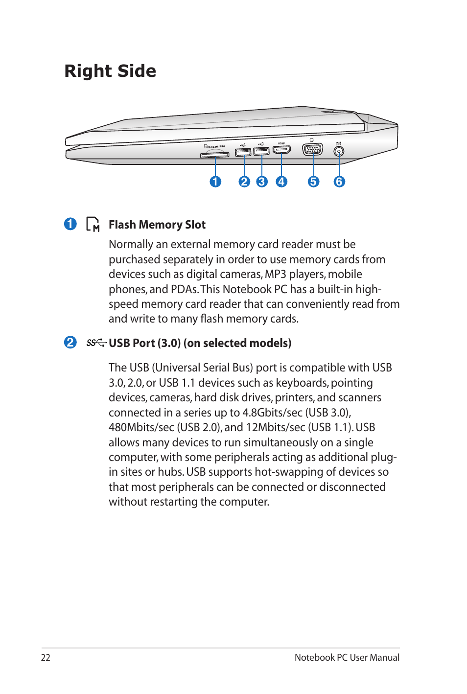 Right side | Asus G73Sw User Manual | Page 22 / 120