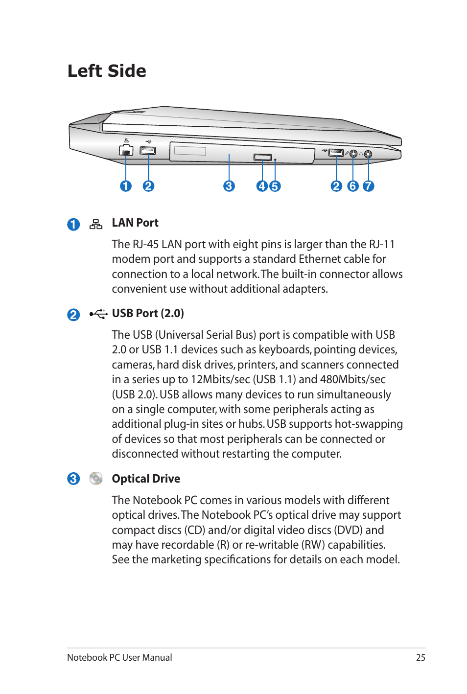 Left side | Asus G73Sw User Manual | Page 25 / 120