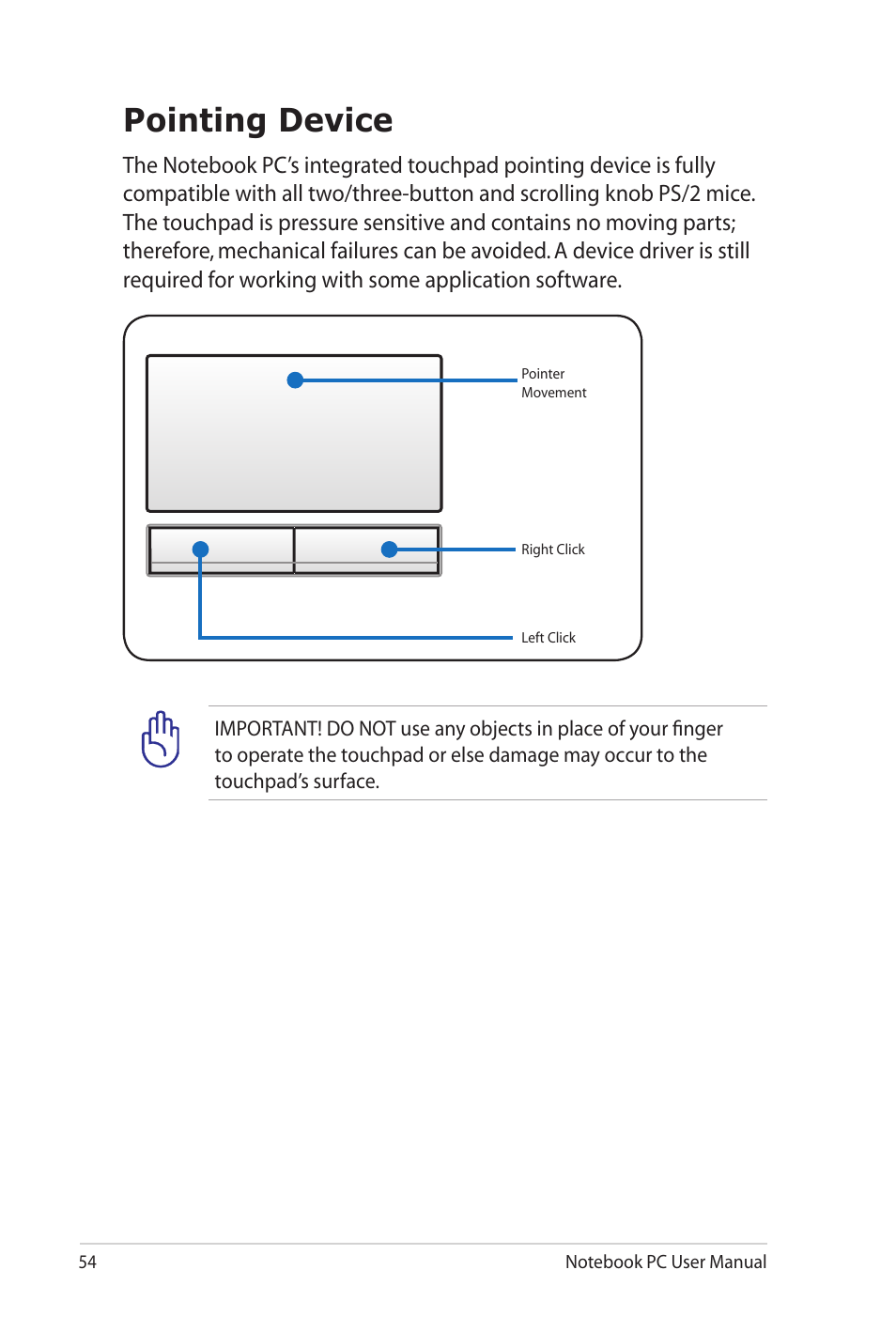 Pointing device | Asus G73Sw User Manual | Page 54 / 120