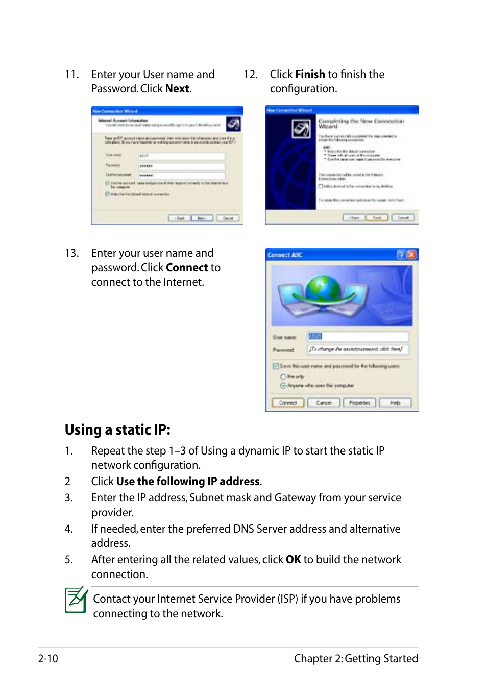 Using a static ip | Asus Eee PC 1002H User Manual | Page 30 / 60