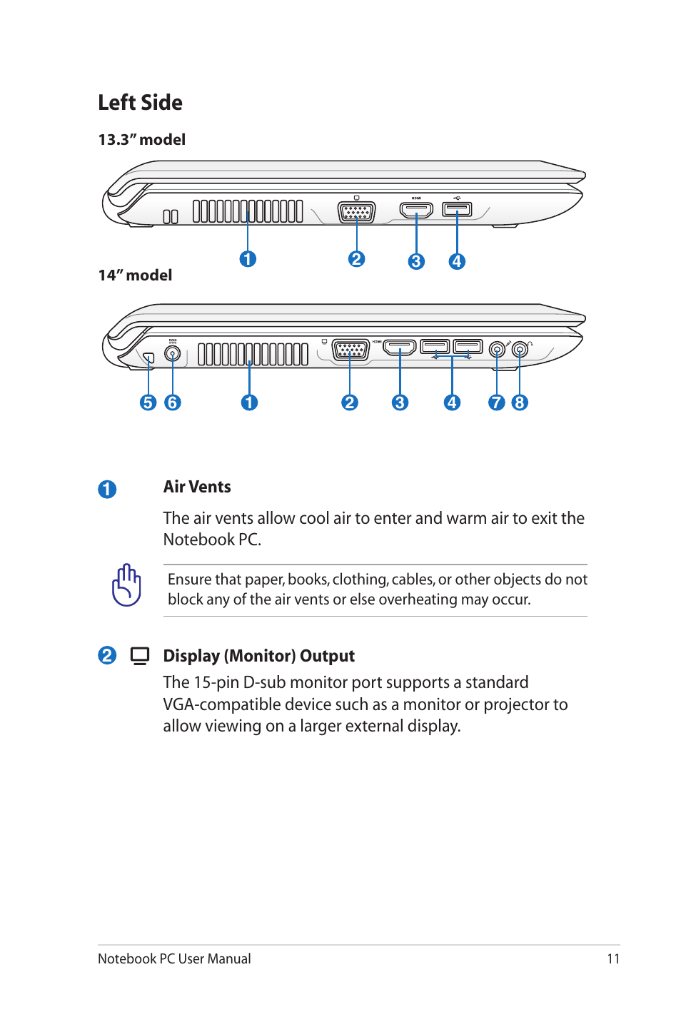 Left side | Asus UL80Jt User Manual | Page 11 / 30