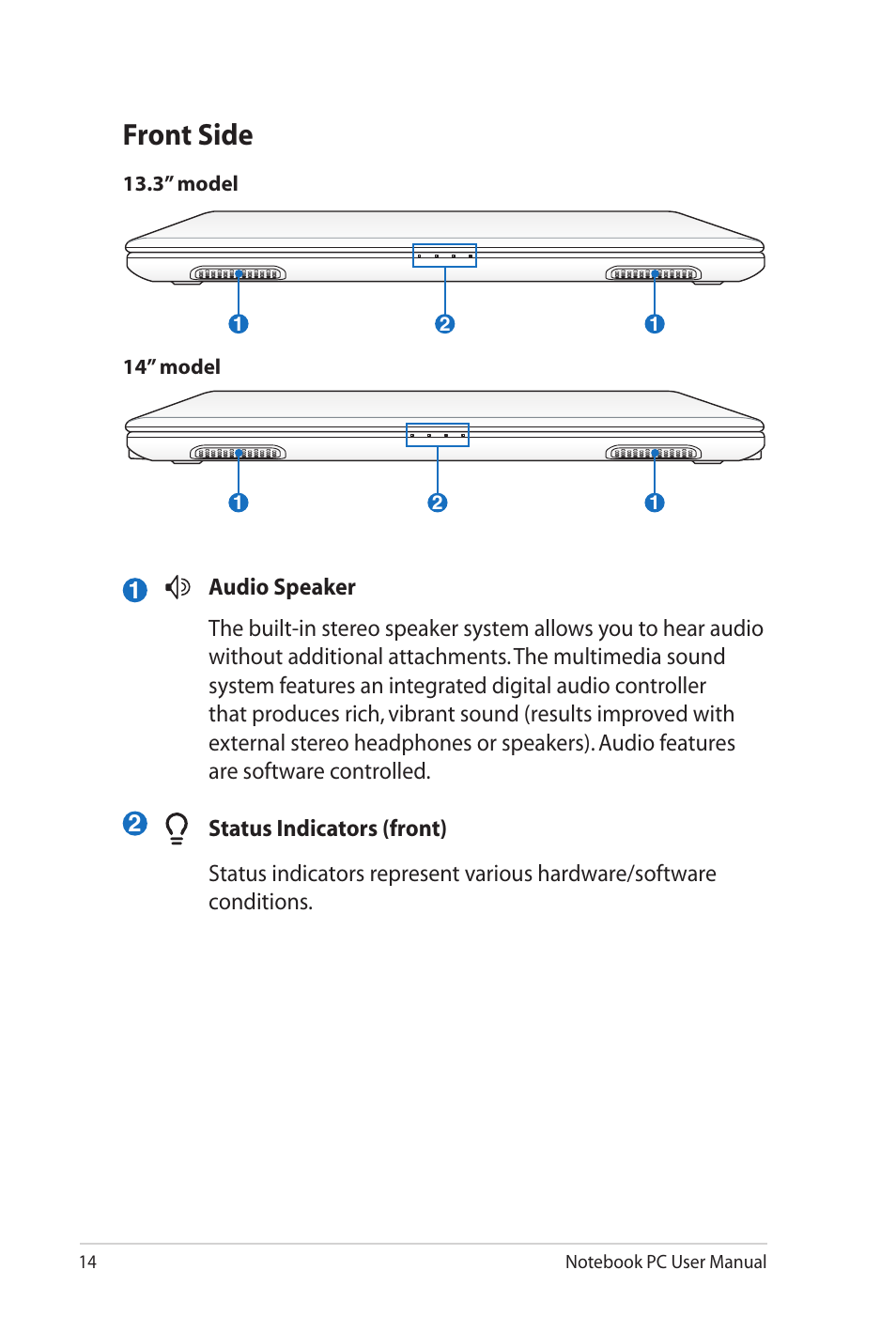 Front side | Asus UL80Jt User Manual | Page 14 / 30