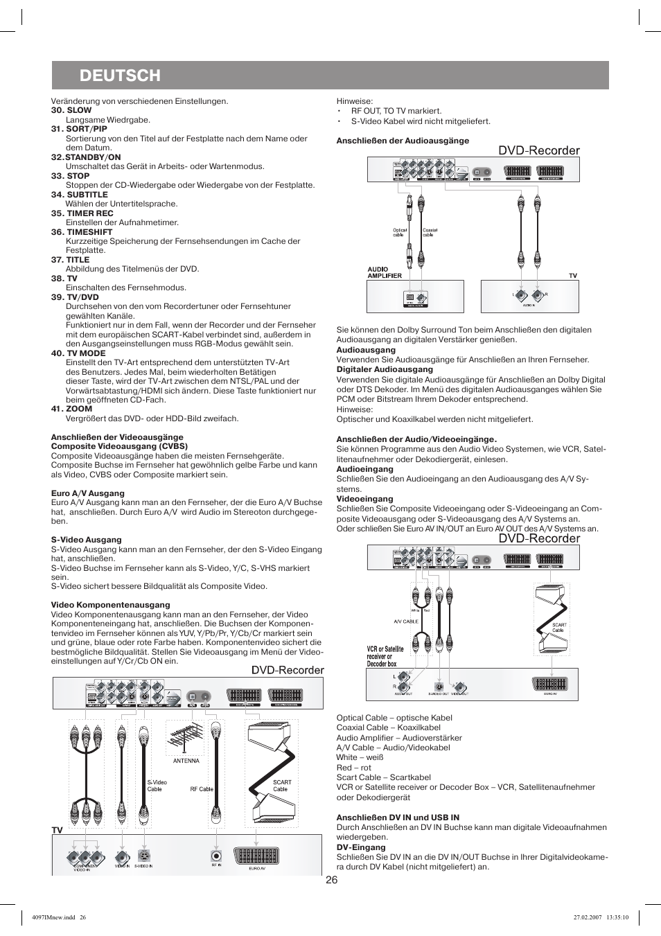 Slow, Sort/pip, Standby/on | Stop, Subtitle, Timerrec, Timeshift, Title, Tv/dvd, Tv mode | Vitek VT-4097 SR User Manual | Page 26 / 104