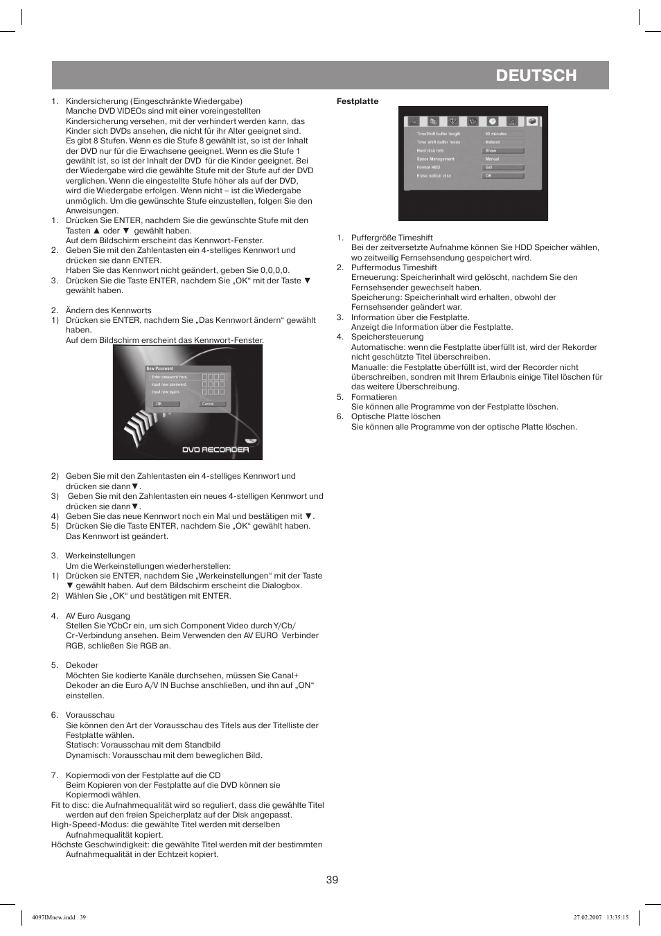 Festplatte, Deutsch | Vitek VT-4097 SR User Manual | Page 39 / 104