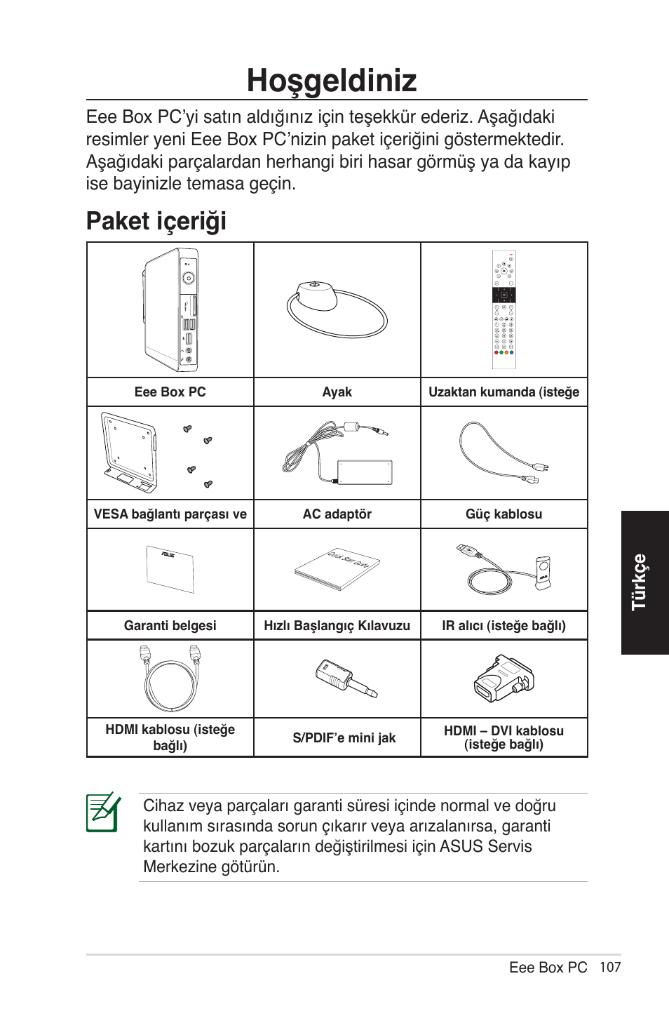 Hoşgeldiniz, Paket içeriği | Asus EB1012 User Manual | Page 153 / 185