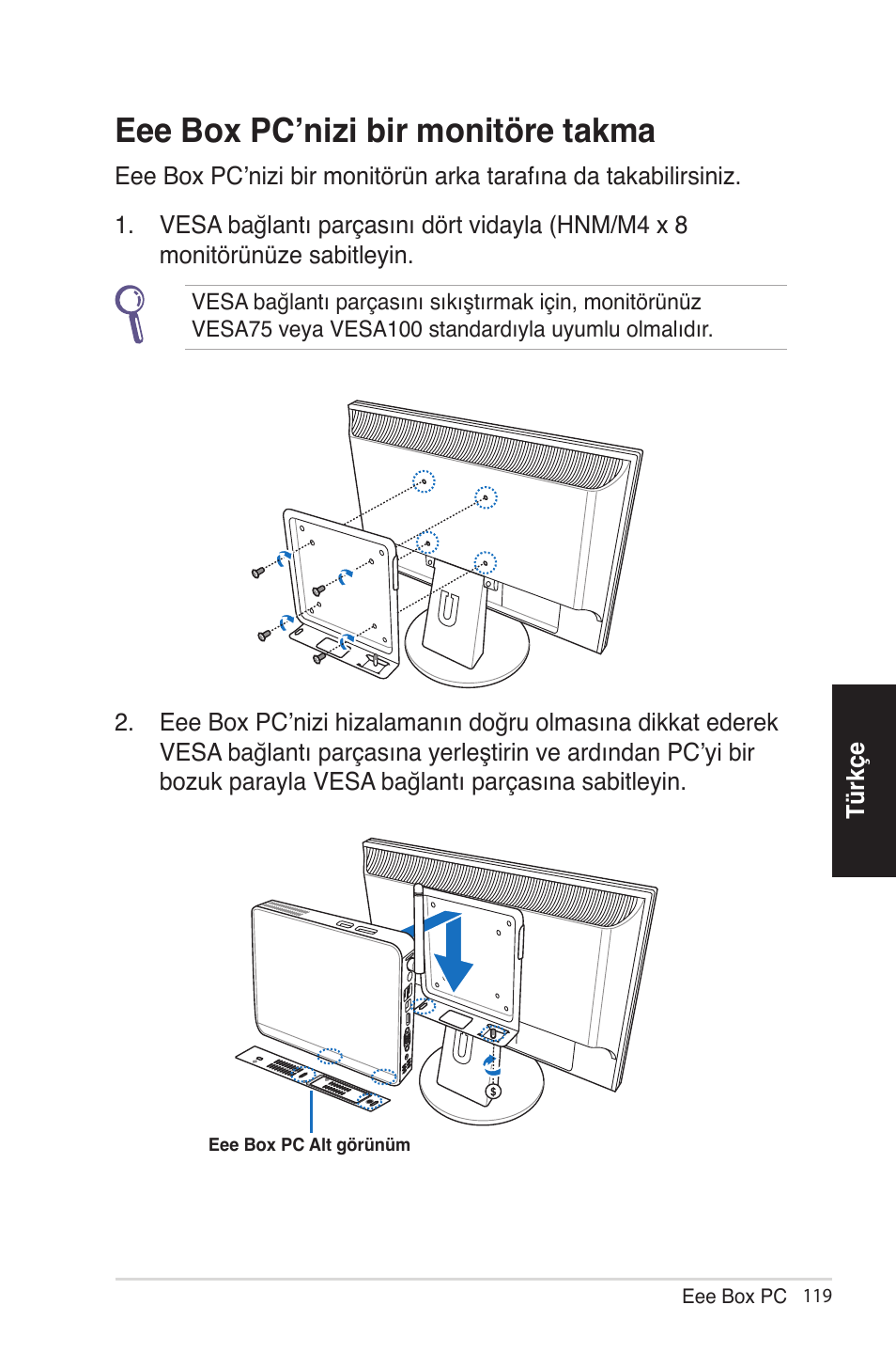 Eee box pc’nizi bir monitöre takma | Asus EB1012 User Manual | Page 165 / 185