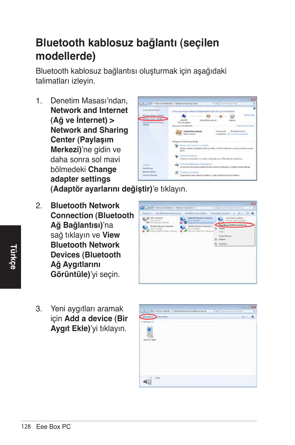 Bluetooth kablosuz bağlantı (seçilen modellerde) | Asus EB1012 User Manual | Page 174 / 185