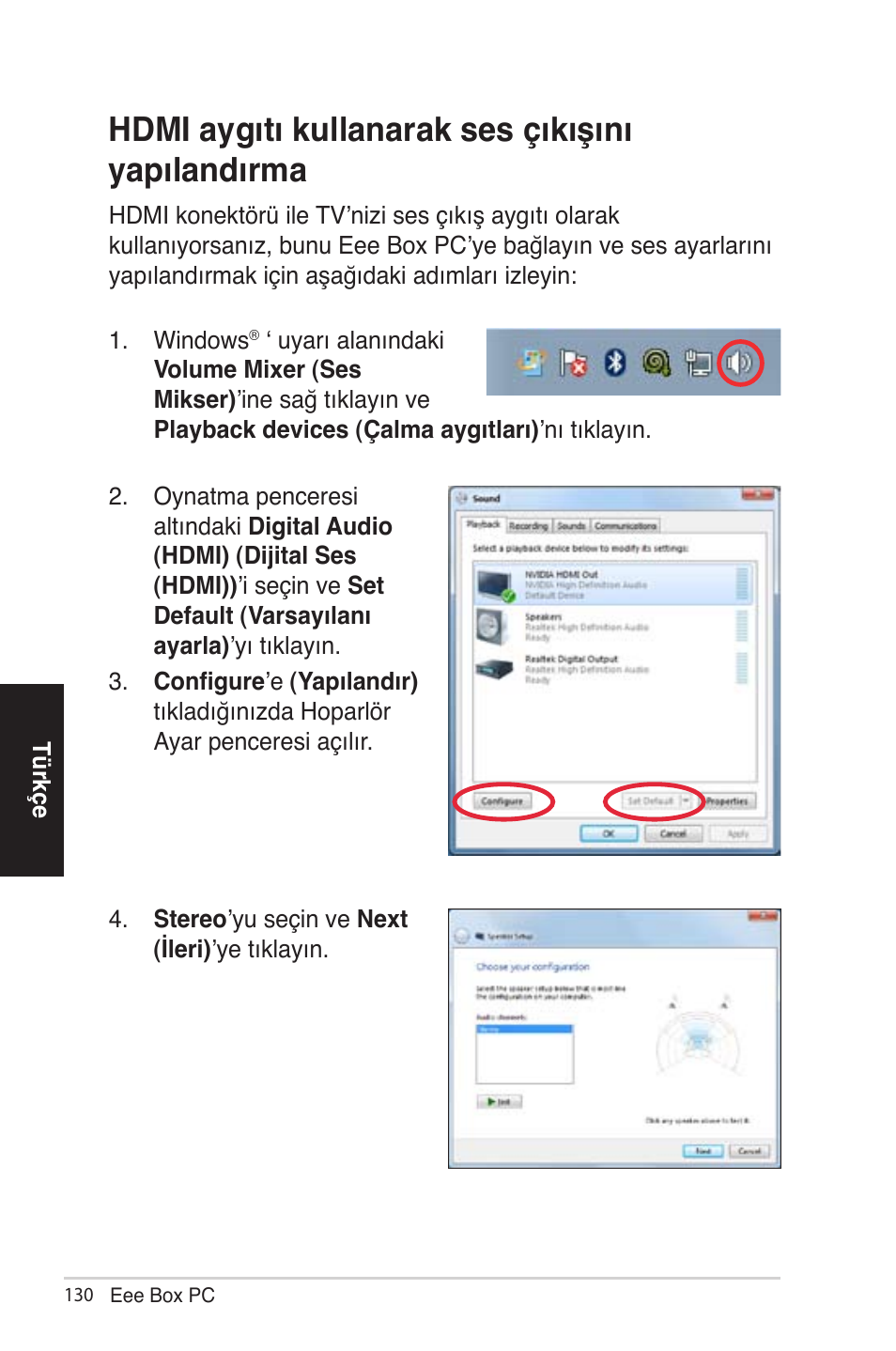 Hdmi aygıtı kullanarak ses çıkışını yapılandırma | Asus EB1012 User Manual | Page 176 / 185
