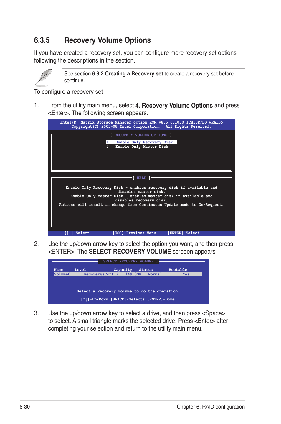 5 recovery volume options, Recovery volume options -30 | Asus RS704D-E6/PS8 User Manual | Page 130 / 164