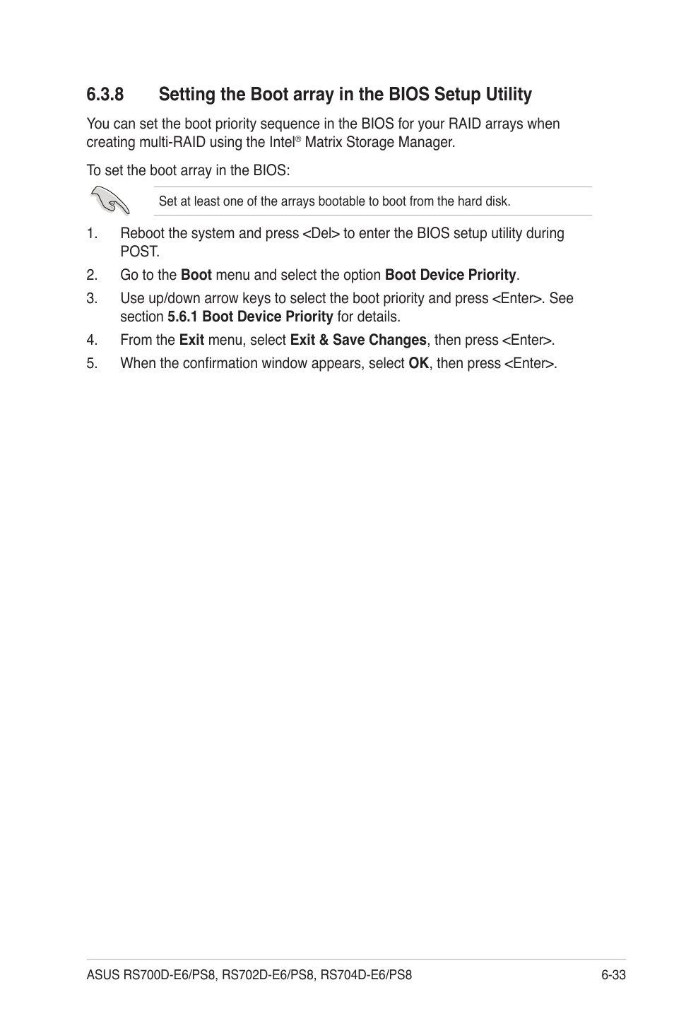 8 setting the boot array in the bios setup utility | Asus RS704D-E6/PS8 User Manual | Page 133 / 164