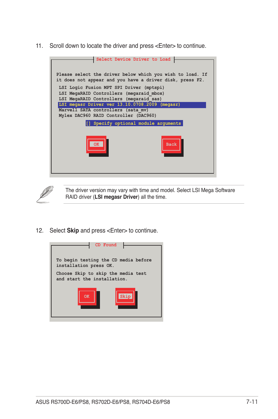 Select skip and press <enter> to continue | Asus RS704D-E6/PS8 User Manual | Page 145 / 164