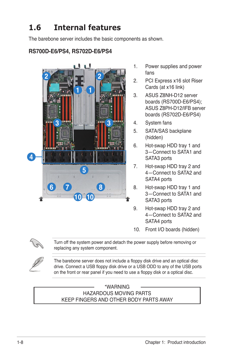 6 internal features, Internal features -8 | Asus RS704D-E6/PS8 User Manual | Page 18 / 164