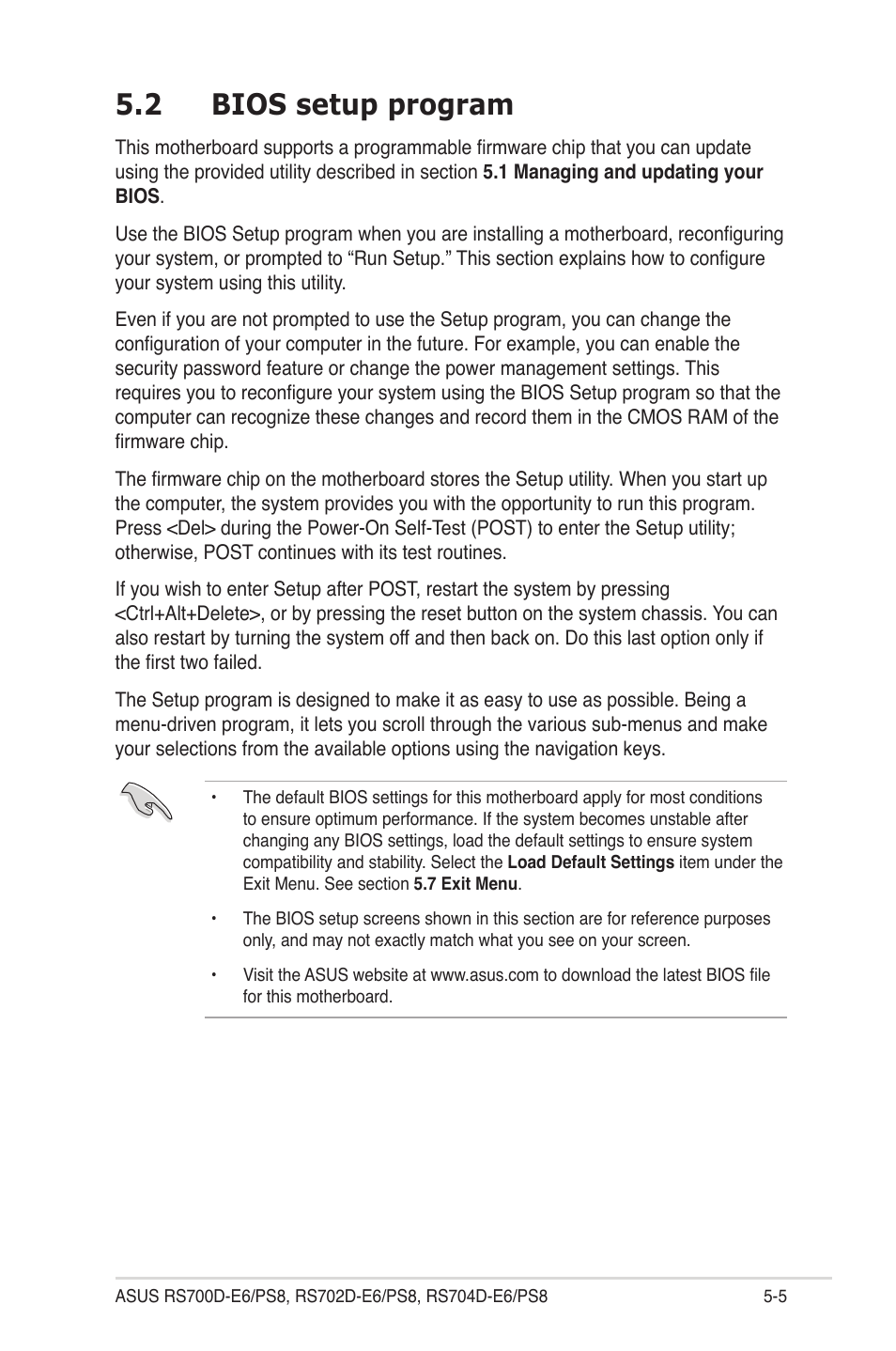 2 bios setup program, Bios setup program -5 | Asus RS704D-E6/PS8 User Manual | Page 69 / 164