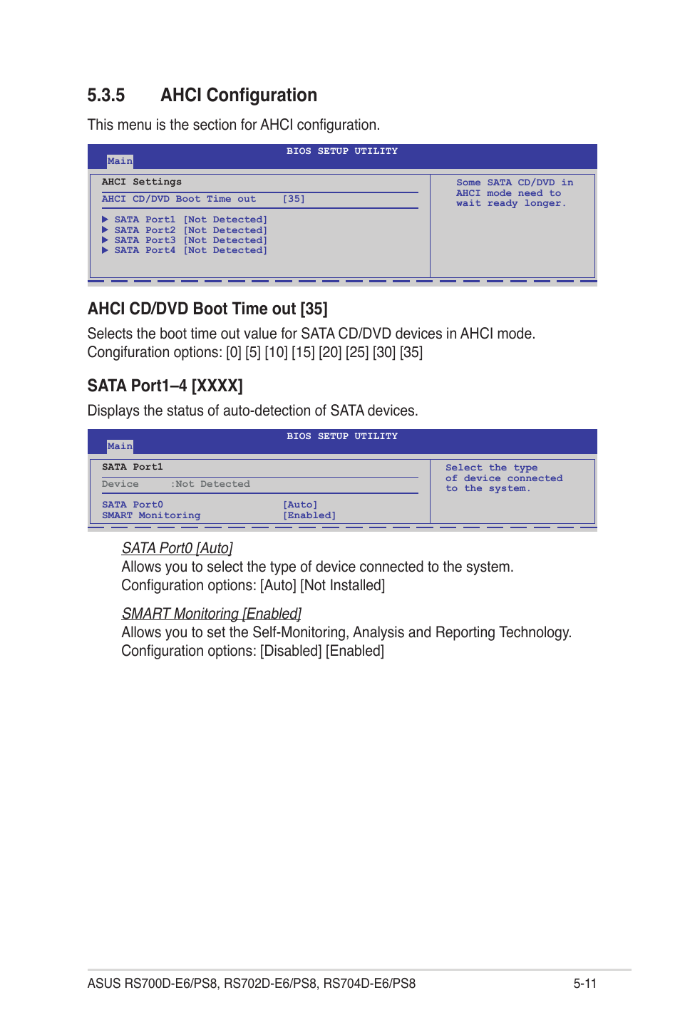 5 ahci configuration, Ahci configuration -11, Ahci cd/dvd boot time out [35 | Asus RS704D-E6/PS8 User Manual | Page 75 / 164