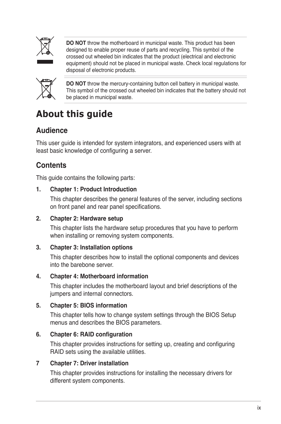 Asus RS704D-E6/PS8 User Manual | Page 9 / 164