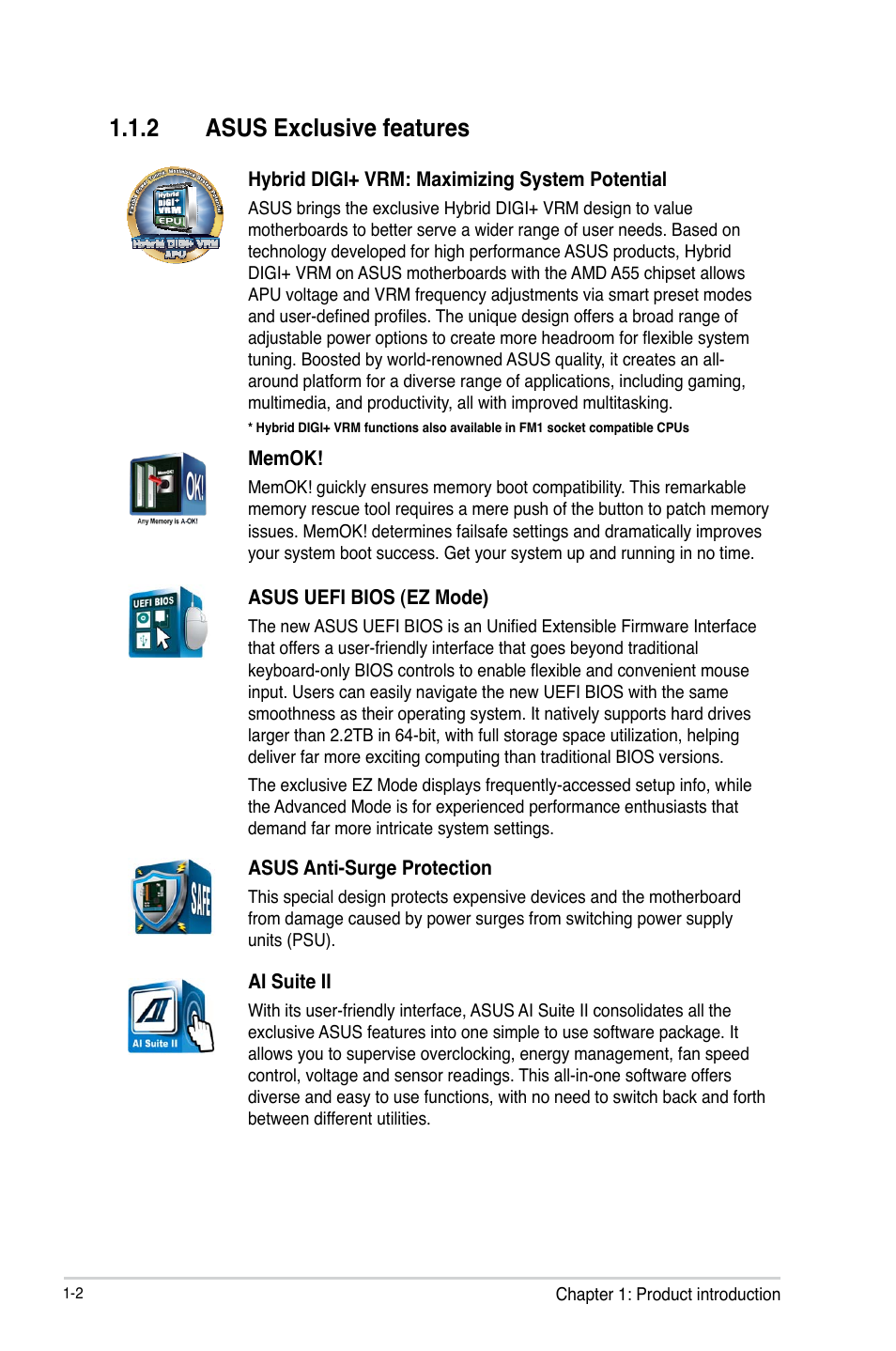 2 asus exclusive features, Asus exclusive features -2 | Asus F1A55 R2.0 User Manual | Page 14 / 76