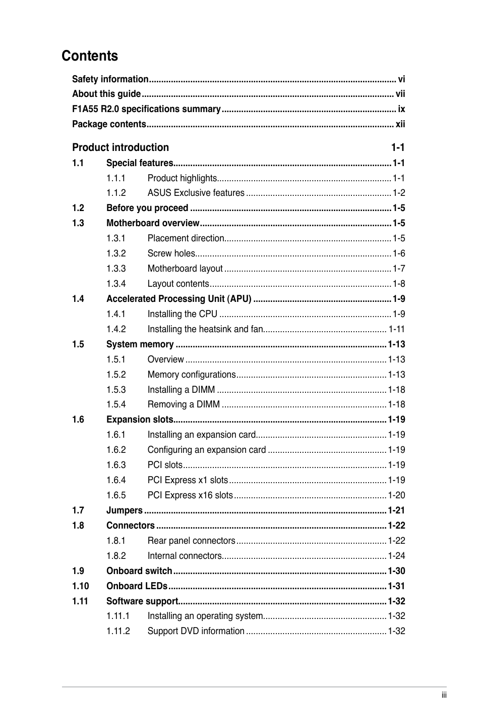 Asus F1A55 R2.0 User Manual | Page 3 / 76