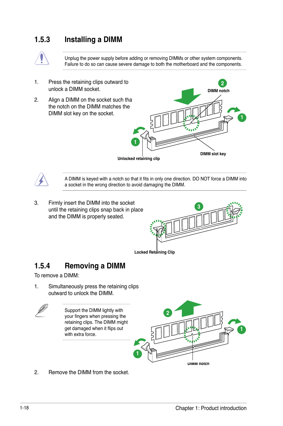 3 installing a dimm, 4 removing a dimm, Installing a dimm -18 | Removing a dimm -18 | Asus F1A55 R2.0 User Manual | Page 30 / 76