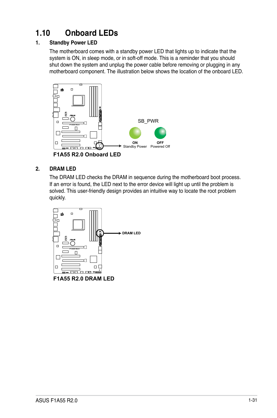 10 onboard leds, Onboard leds -31 | Asus F1A55 R2.0 User Manual | Page 43 / 76