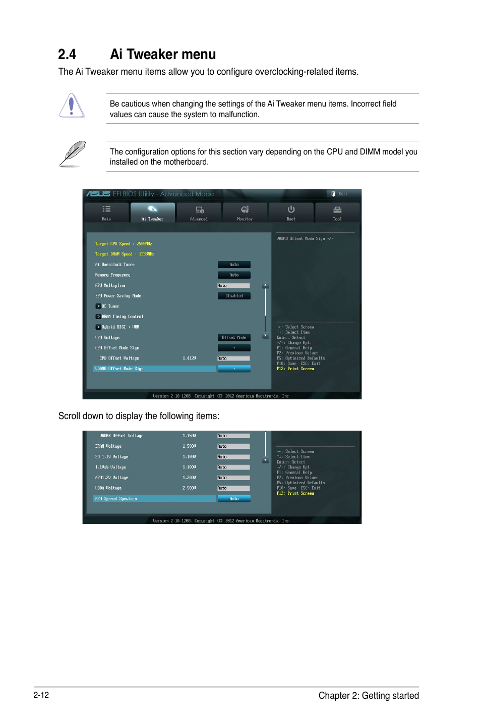 4 ai tweaker menu, Ai tweaker menu -12 | Asus F1A55 R2.0 User Manual | Page 56 / 76