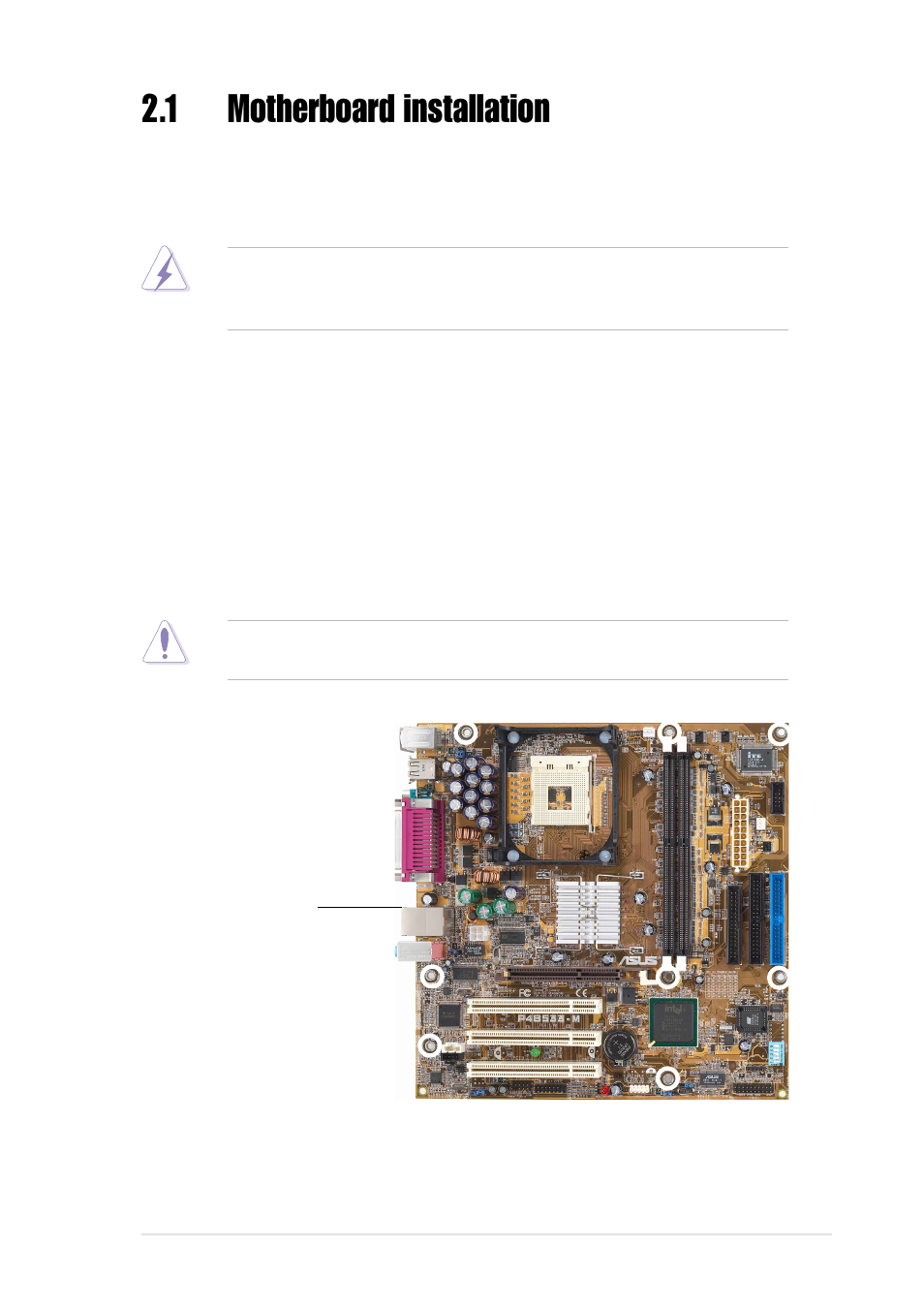 1 motherboard installation, 1 placement direction, 2 screw holes | Asus AP130-D5 User Manual | Page 25 / 128