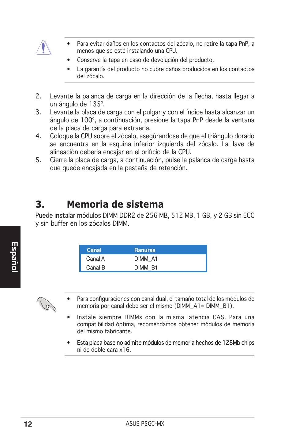 Español | Asus P5GC-MX User Manual | Page 12 / 38