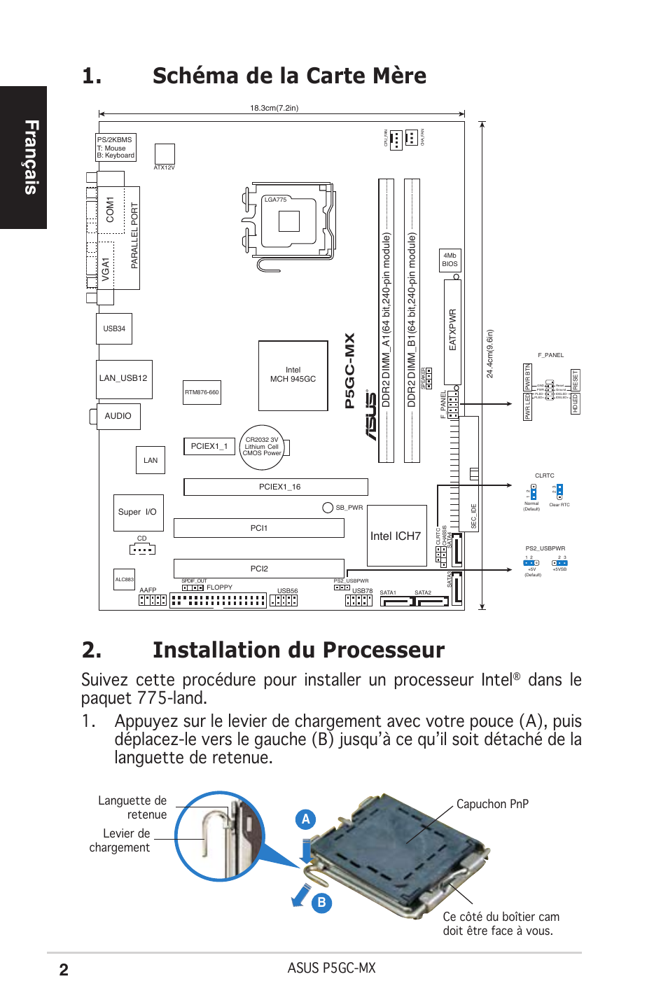 Français, Asus p5gc-mx, Ab b | P5gc-mx, Intel ich7 | Asus P5GC-MX User Manual | Page 2 / 38