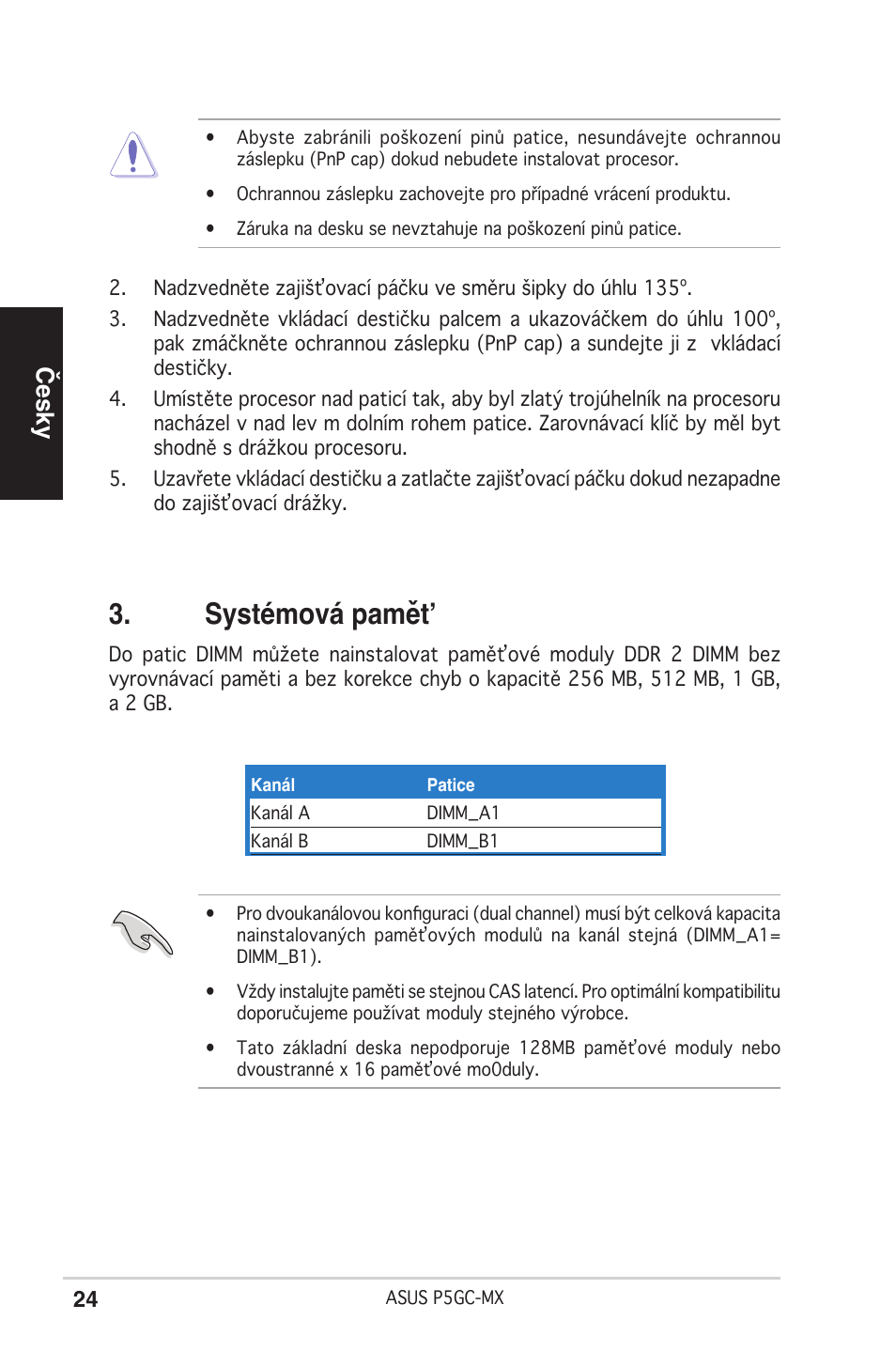 Systémová pamět, Česky | Asus P5GC-MX User Manual | Page 24 / 38