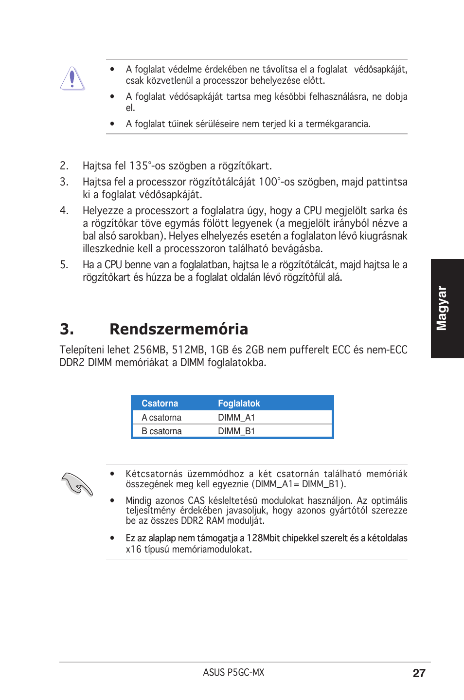 Rendszermemória, Magyar | Asus P5GC-MX User Manual | Page 27 / 38