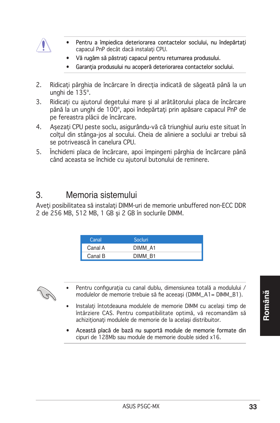 Română | Asus P5GC-MX User Manual | Page 33 / 38