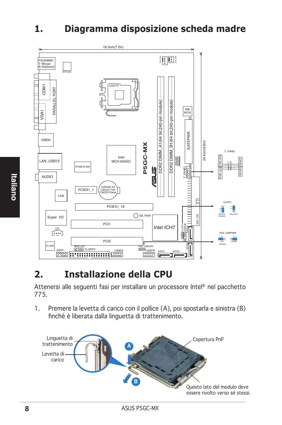 Italiano, Asus p5gc-mx, Ab b | P5gc-mx, Intel ich7 | Asus P5GC-MX User Manual | Page 8 / 38