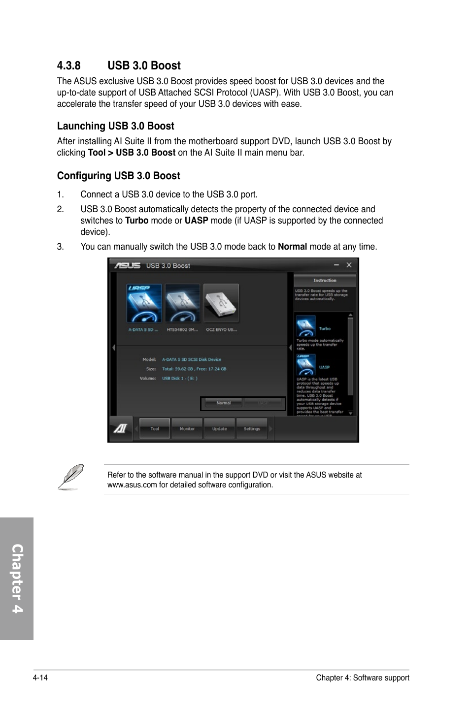 8 usb 3.0 boost, Usb 3.0 boost -14, Chapter 4 | Asus P9X79 WS User Manual | Page 150 / 186