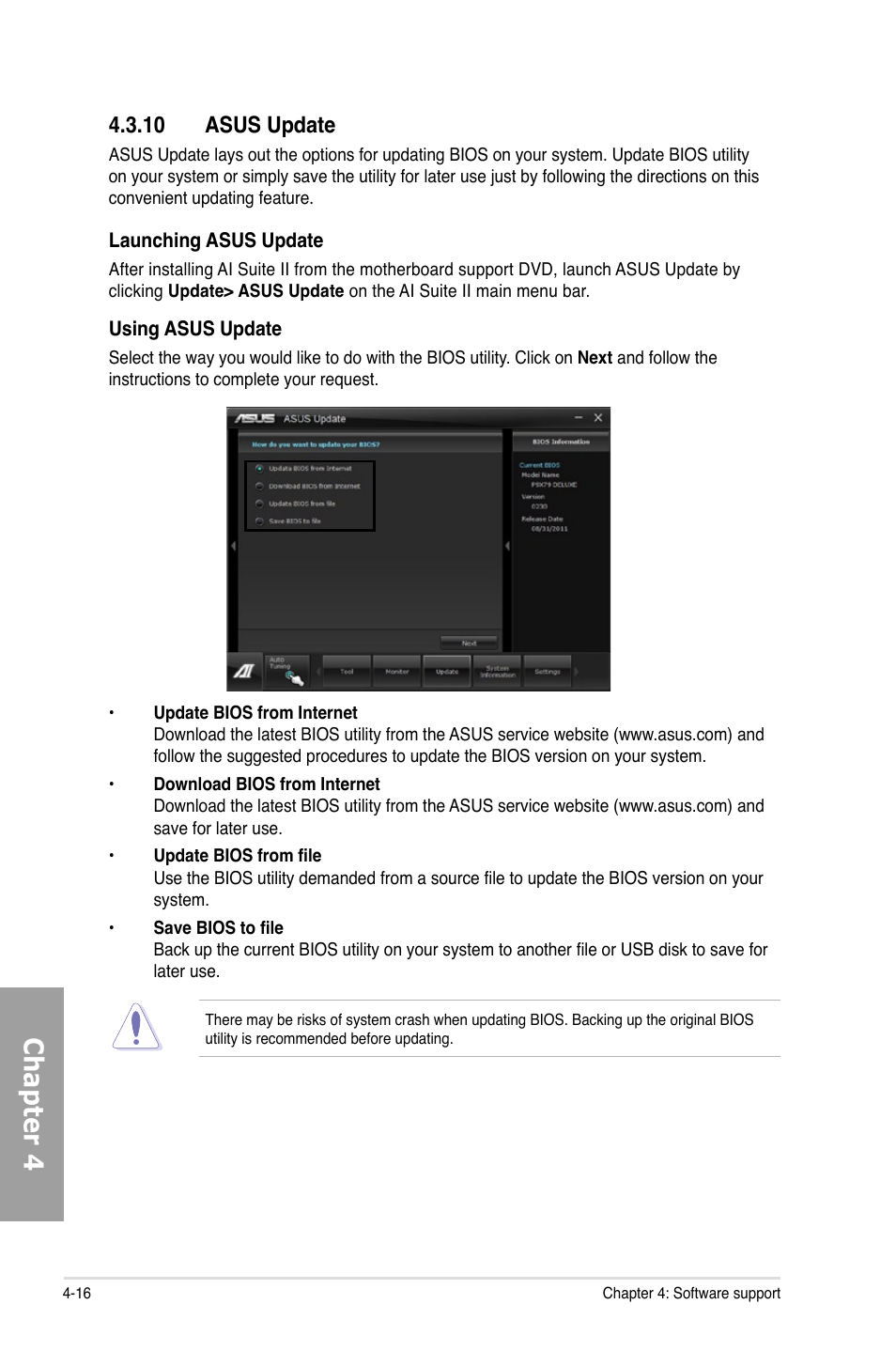 10 asus update, 10 asus update -16, Chapter 4 | Asus P9X79 WS User Manual | Page 152 / 186