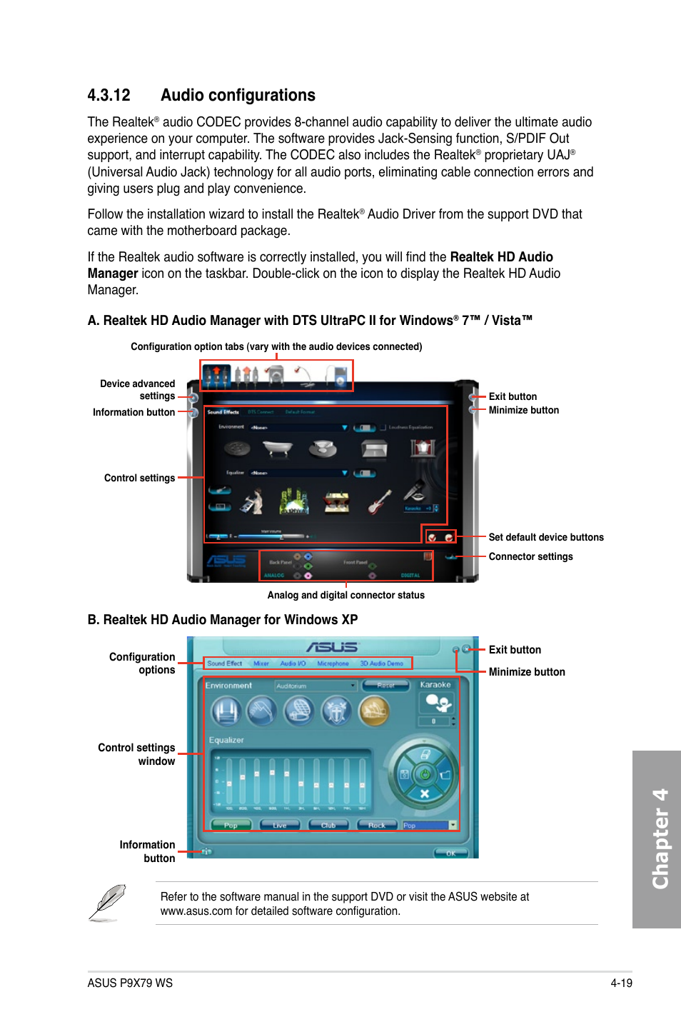 12 audio configurations, 12 audio configurations -19, Chapter 4 | Asus P9X79 WS User Manual | Page 155 / 186