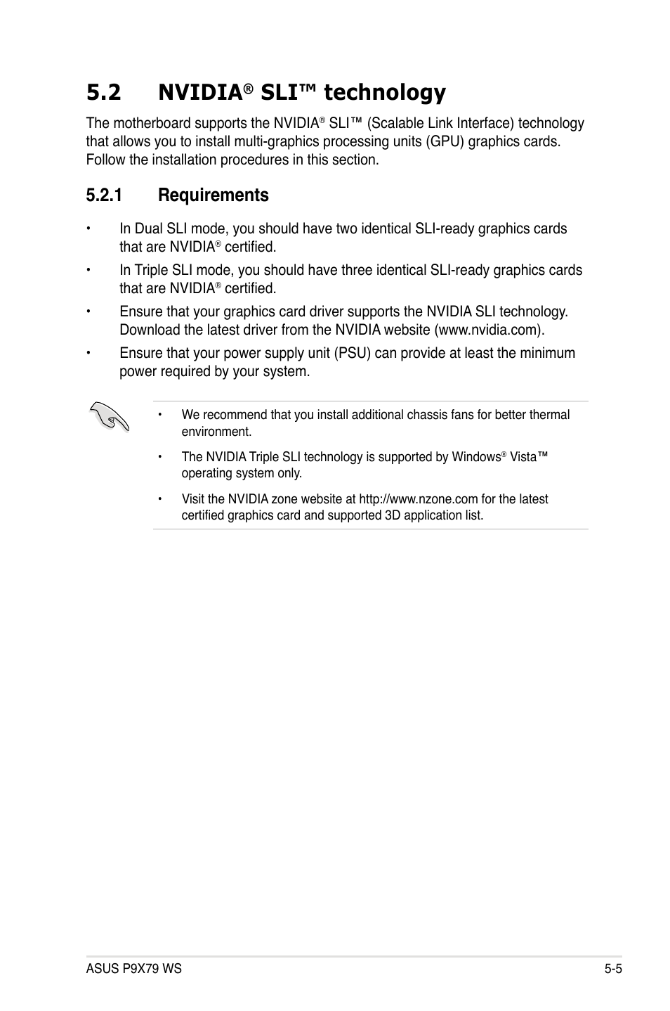 2 nvidia® sli™ technology, 1 requirements, Nvidia | Sli™ technology -5, Requirements -5, 2 nvidia, Sli™ technology | Asus P9X79 WS User Manual | Page 175 / 186