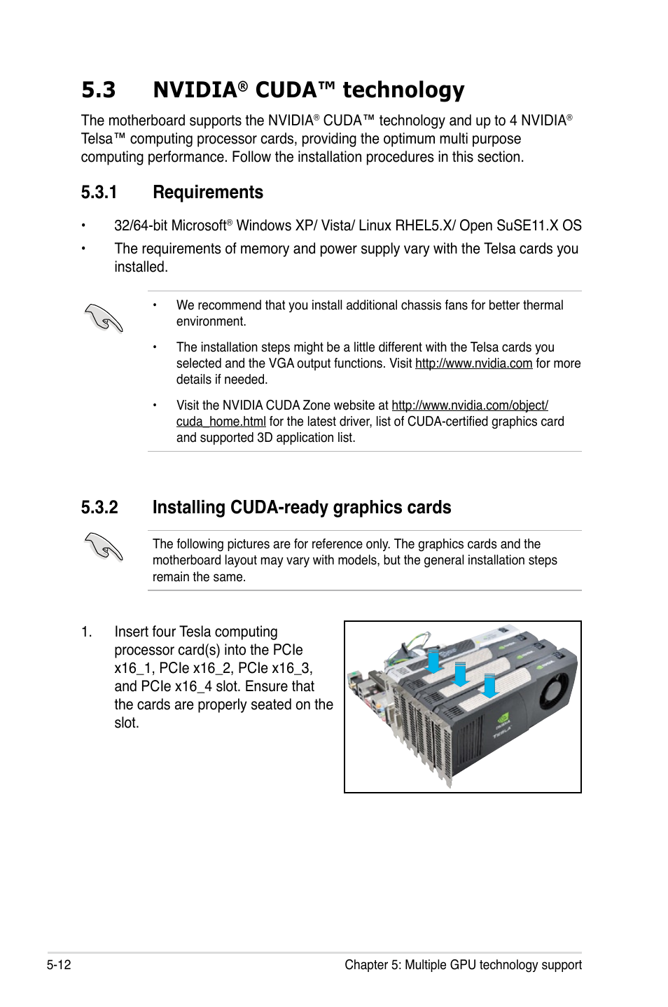 3 nvidia® cuda™ technology, 1 requirements, 2 installing cuda-ready graphics cards | Nvidia, Cuda™ technology -12, Requirements -12, Installing cuda-ready graphics cards -12, 3 nvidia, Cuda™ technology | Asus P9X79 WS User Manual | Page 182 / 186