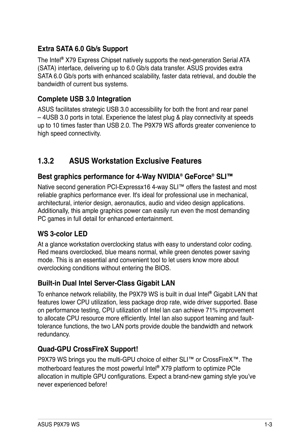 2 asus workstation exclusive features, Asus workstation exclusive features -3 | Asus P9X79 WS User Manual | Page 21 / 186