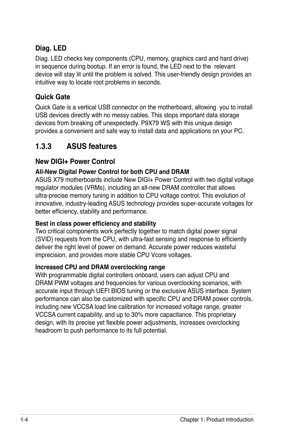 3 asus features, Asus features -4 | Asus P9X79 WS User Manual | Page 22 / 186